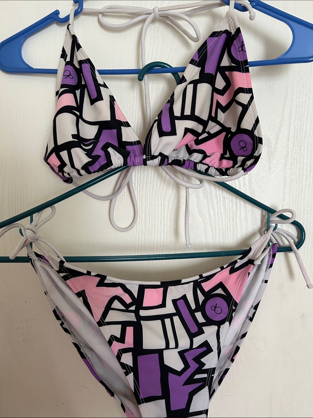 OP Women’s Pink, Purple & White Geometric Tie Bikini